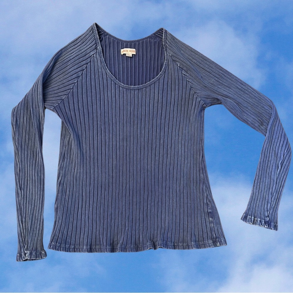Knox Rose Blue Ribbed Long Sleeve Top Size XL